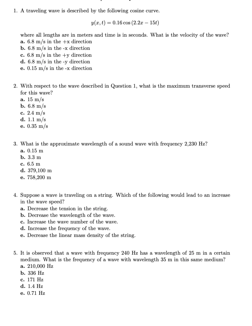 1 A Traveling Wave Is Described By The Following Chegg Com