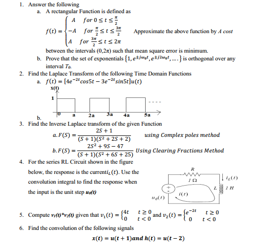 Solved 30 1. Answer the following a. A rectangular Function | Chegg.com