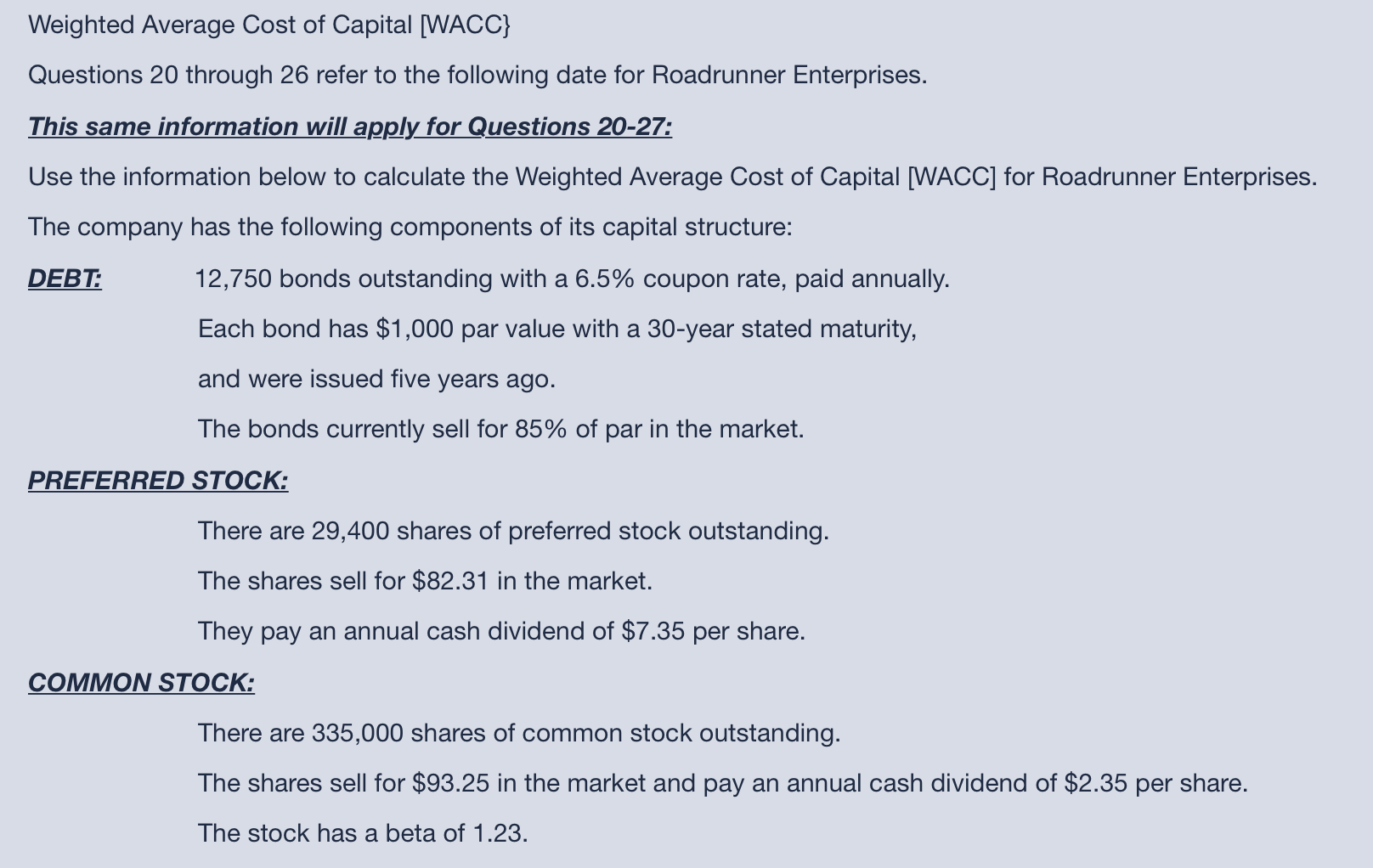 Solved Weighted Average Cost of Capital (WACC} Questions 20