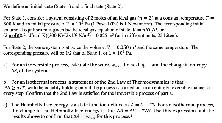 Solved We define an initial state (State 1) and a final | Chegg.com