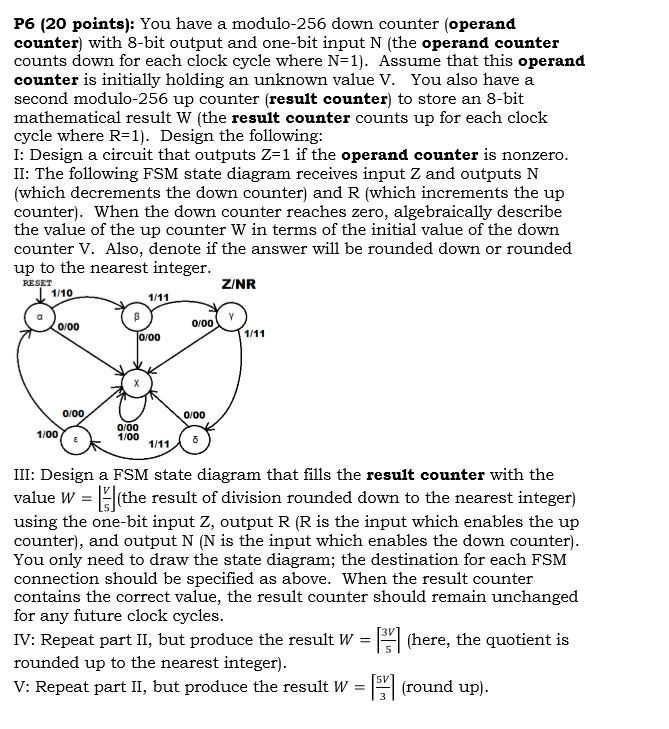 P6 (20 points): You have a modulo-256 down counter | Chegg.com image.