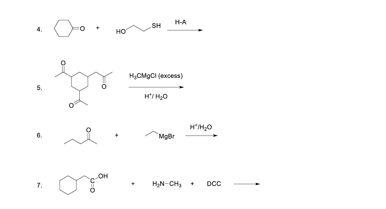 Solved H-A SH 4. HO H3CMgCl (excess) 5. HT/H20 H+/H2O 6. + | Chegg.com