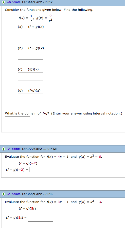 Solved 15 points LarCAApCalc2 2.7.012 Consider the functions | Chegg.com