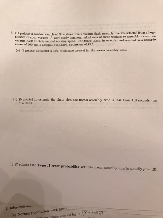 Solved A random sample of 50 workers from a vacuum flask