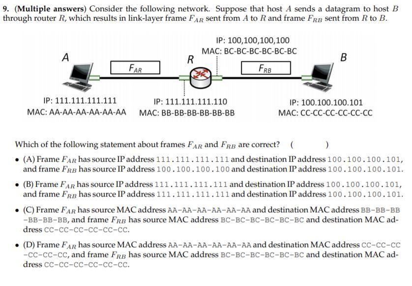 Solved 9. (Multiple Answers) Consider The Following Network. | Chegg.com