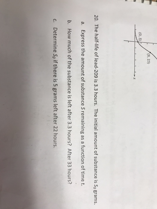 Solved (8, 25) (0, 5) 20. The halflife of lead209 is 3.3