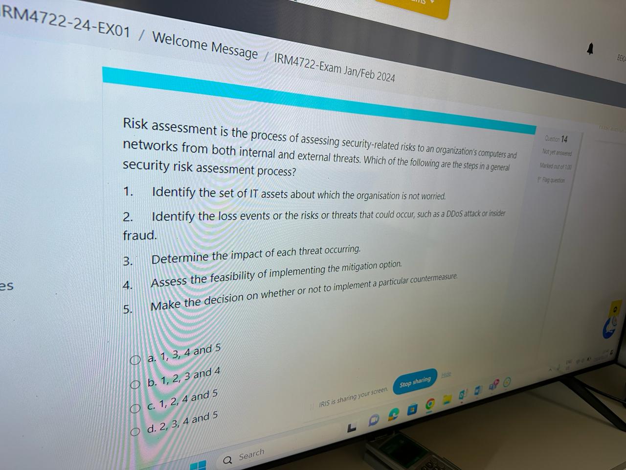 Solved Risk assessment is the process of assessing | Chegg.com