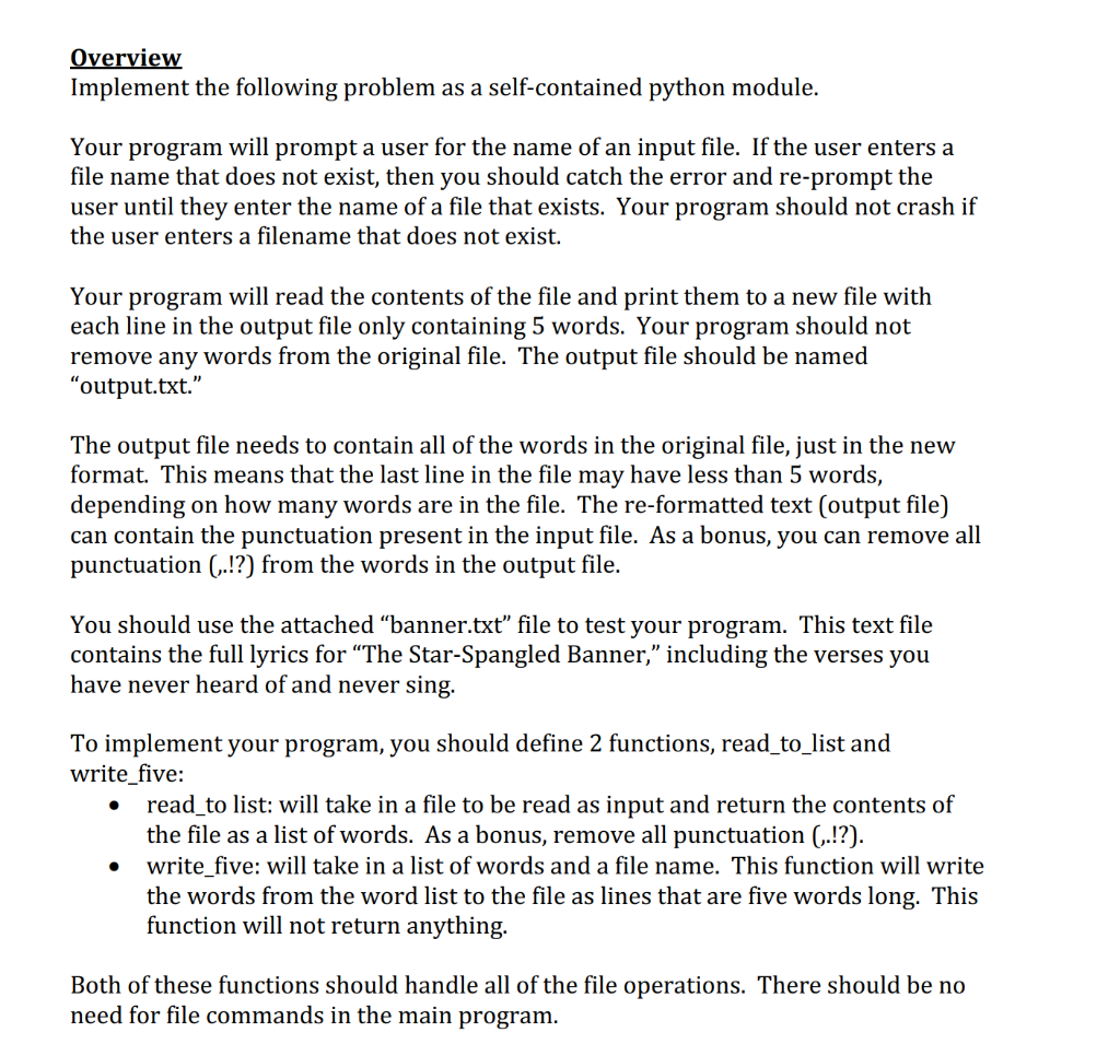 Overview Implement the following problem as a | Chegg.com
