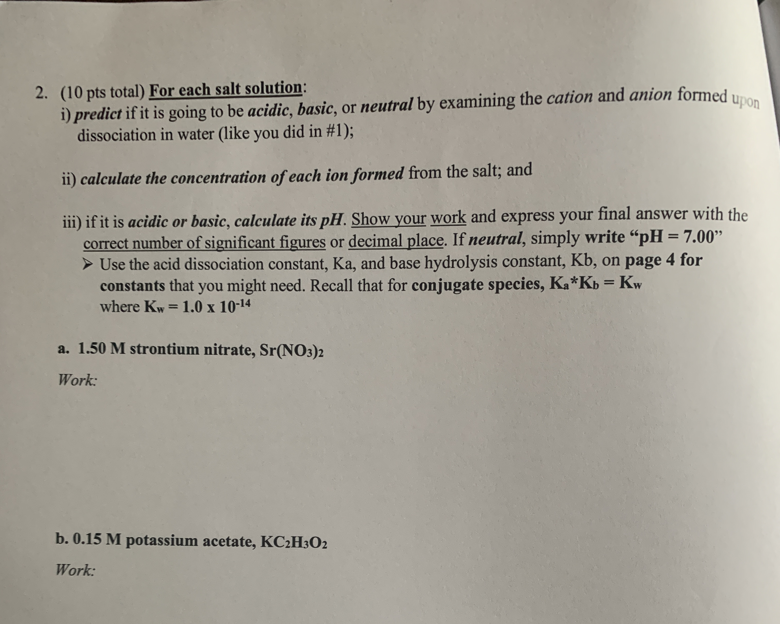Solved Acid Dissociation Constant (Ka) Values for Selected