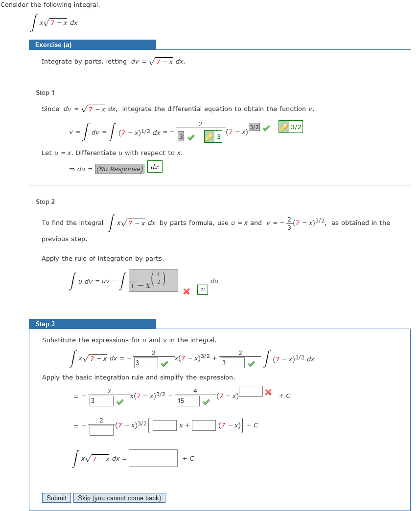 Solved Consider the following integral. dx Exercise (a) | Chegg.com
