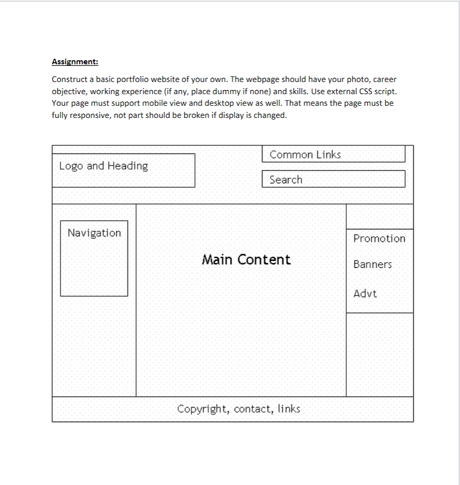 Solved Assignment: Construct a basic portfolio website of | Chegg.com