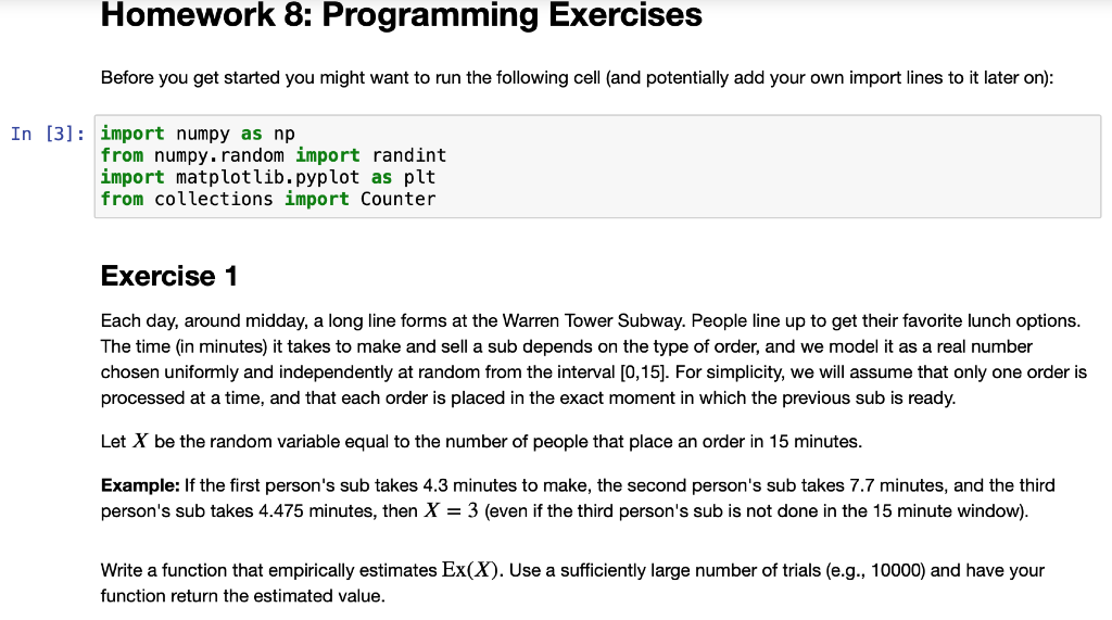 Homework 8: Programming Exercises Before you get | Chegg.com