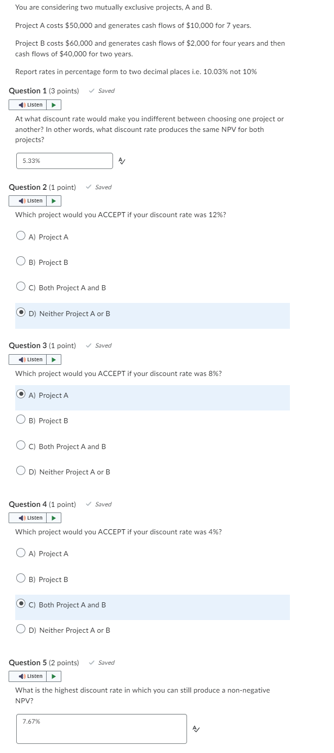 Solved You are considering two mutually exclusive projects, | Chegg.com