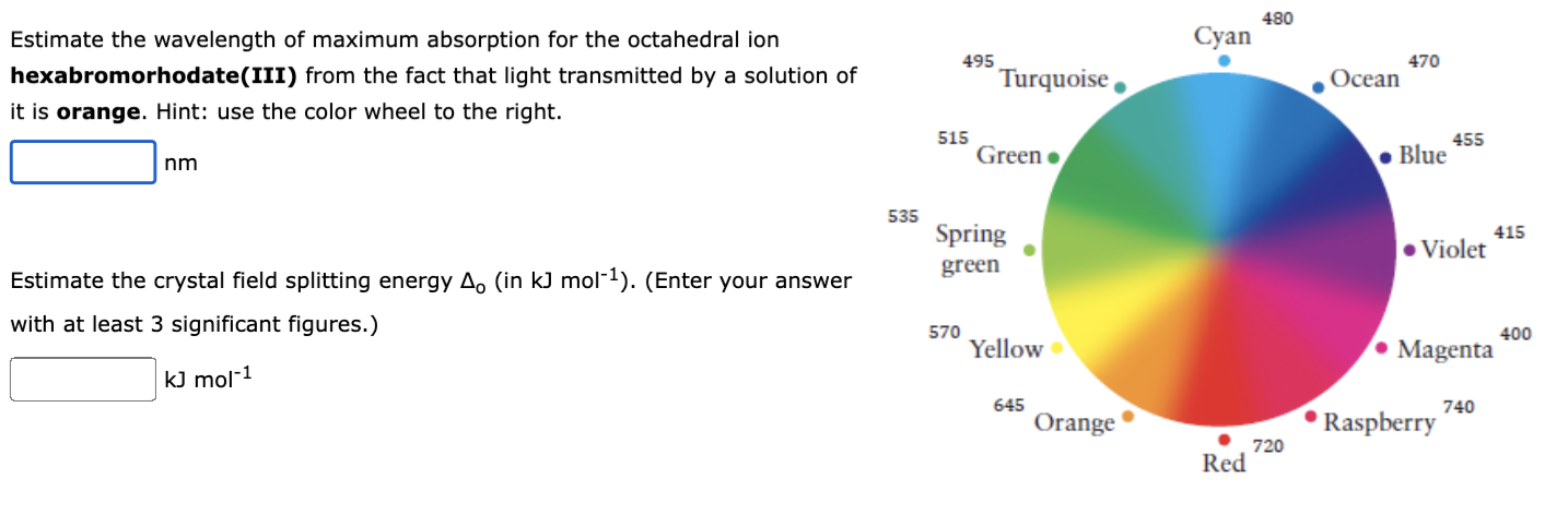 Solved Estimate the wavelength of maximum absorption for the | Chegg.com