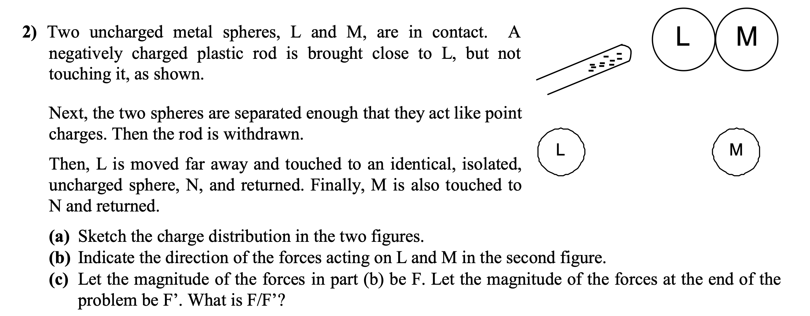 Solved Two Uncharged Metal Spheres, L And M, Are In Contact. | Chegg.com