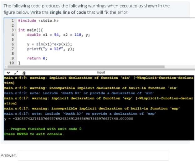 Solved The Following Code Produces The Following Warnings | Chegg.Com