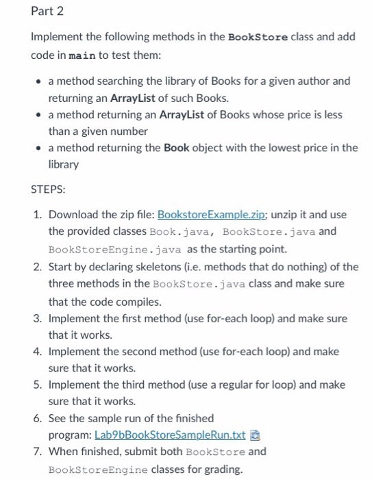 Solved Part 2 Implement the following methods in the | Chegg.com