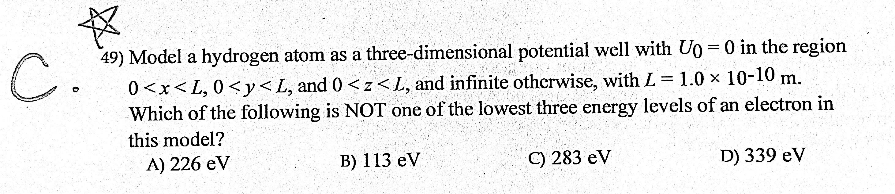 Solved 仪 ☆ C 49) Model a hydrogen atom as a | Chegg.com