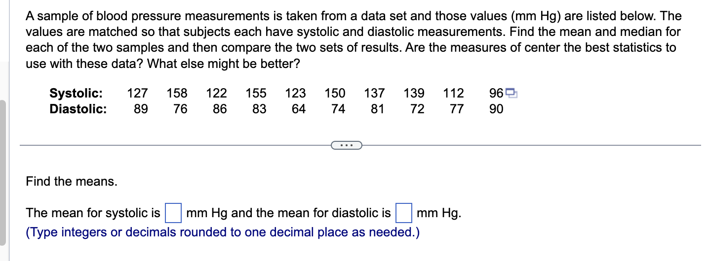 Solved A sample of blood pressure measurements is taken from