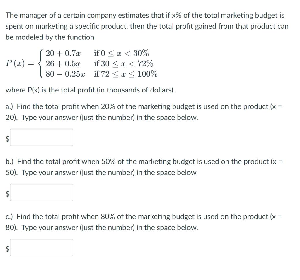 Solved The manager of a certain company estimates that if x% | Chegg.com