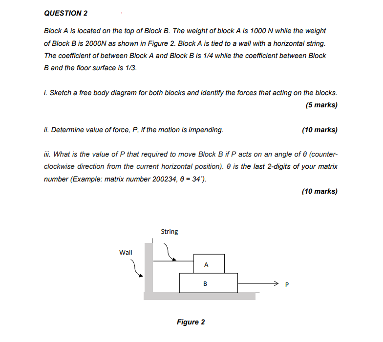 Solved QUESTION 2 Block A Is Located On The Top Of Block B. | Chegg.com