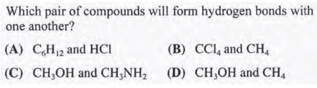 Solved Which pair of compounds will form hydrogen bonds with | Chegg.com