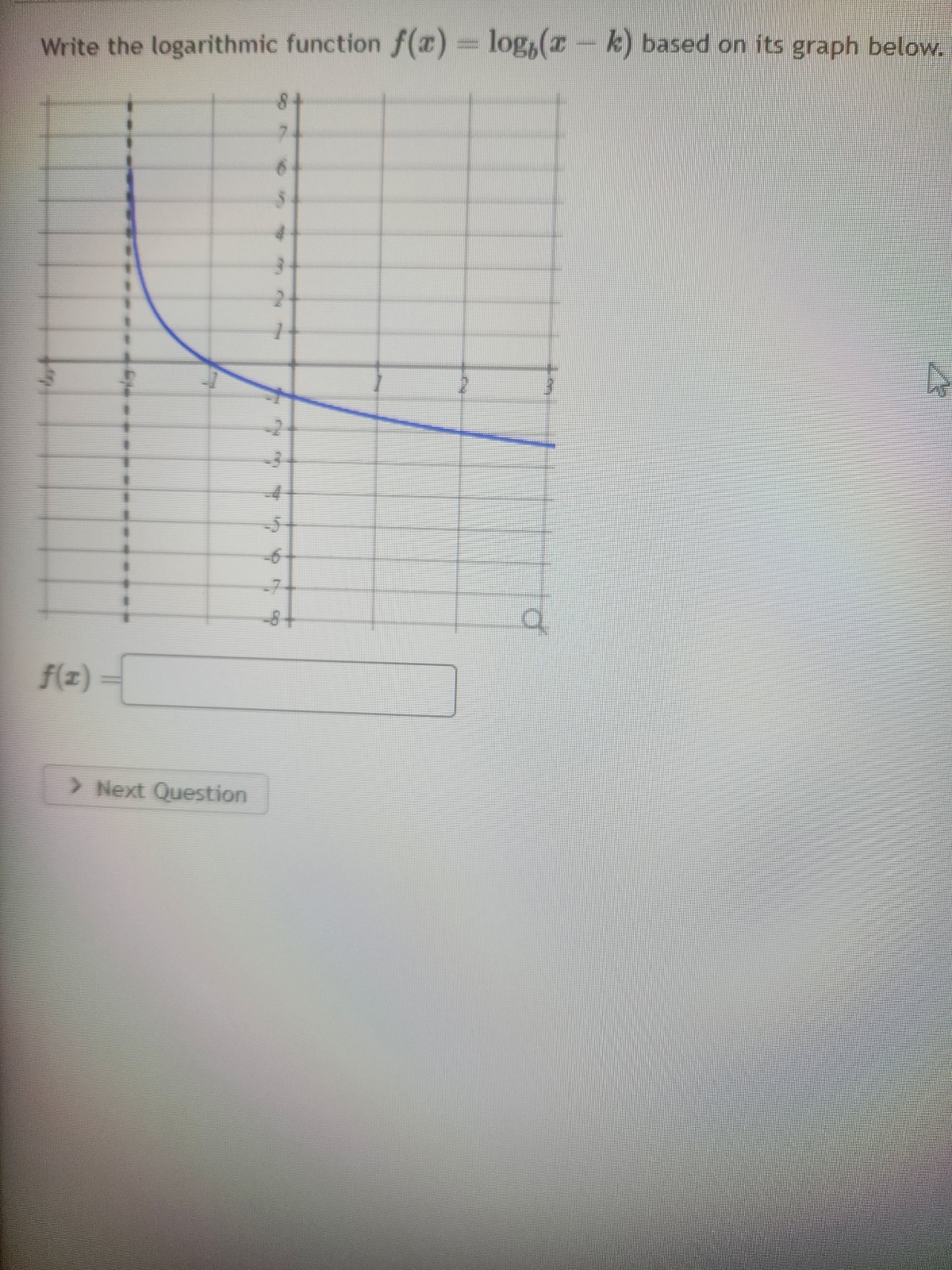 Solved Write the logarithmic function f(x)=logb(x−k) based