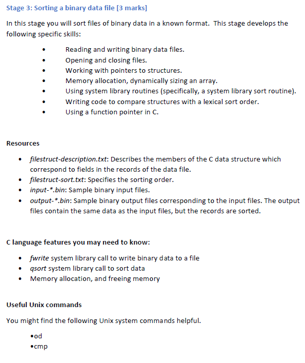 Stage 3: Sorting a binary data file [3 marks] In this | Chegg.com