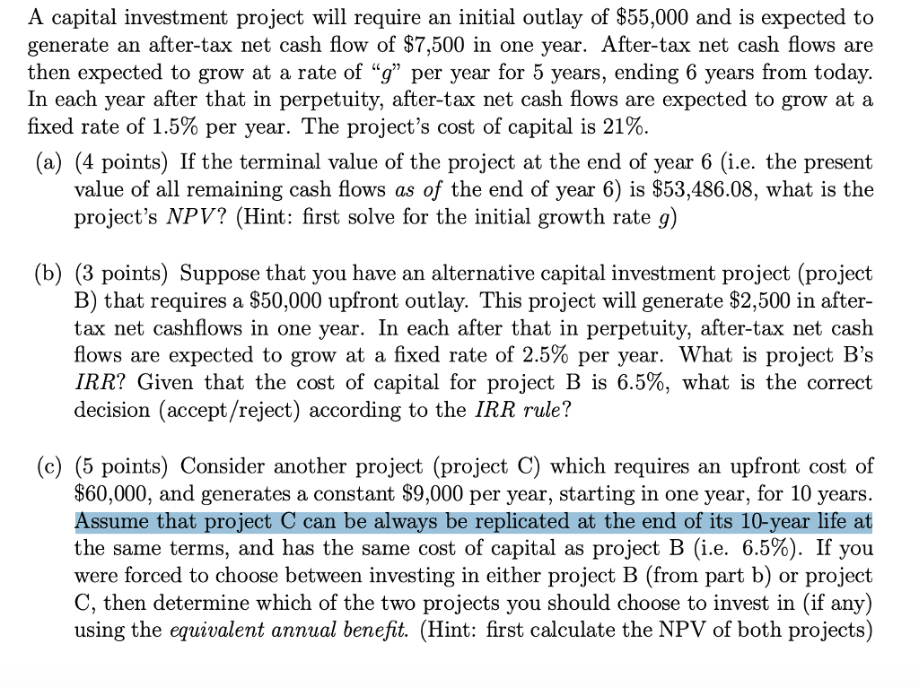 Solved A capital investment project will require an initial | Chegg.com