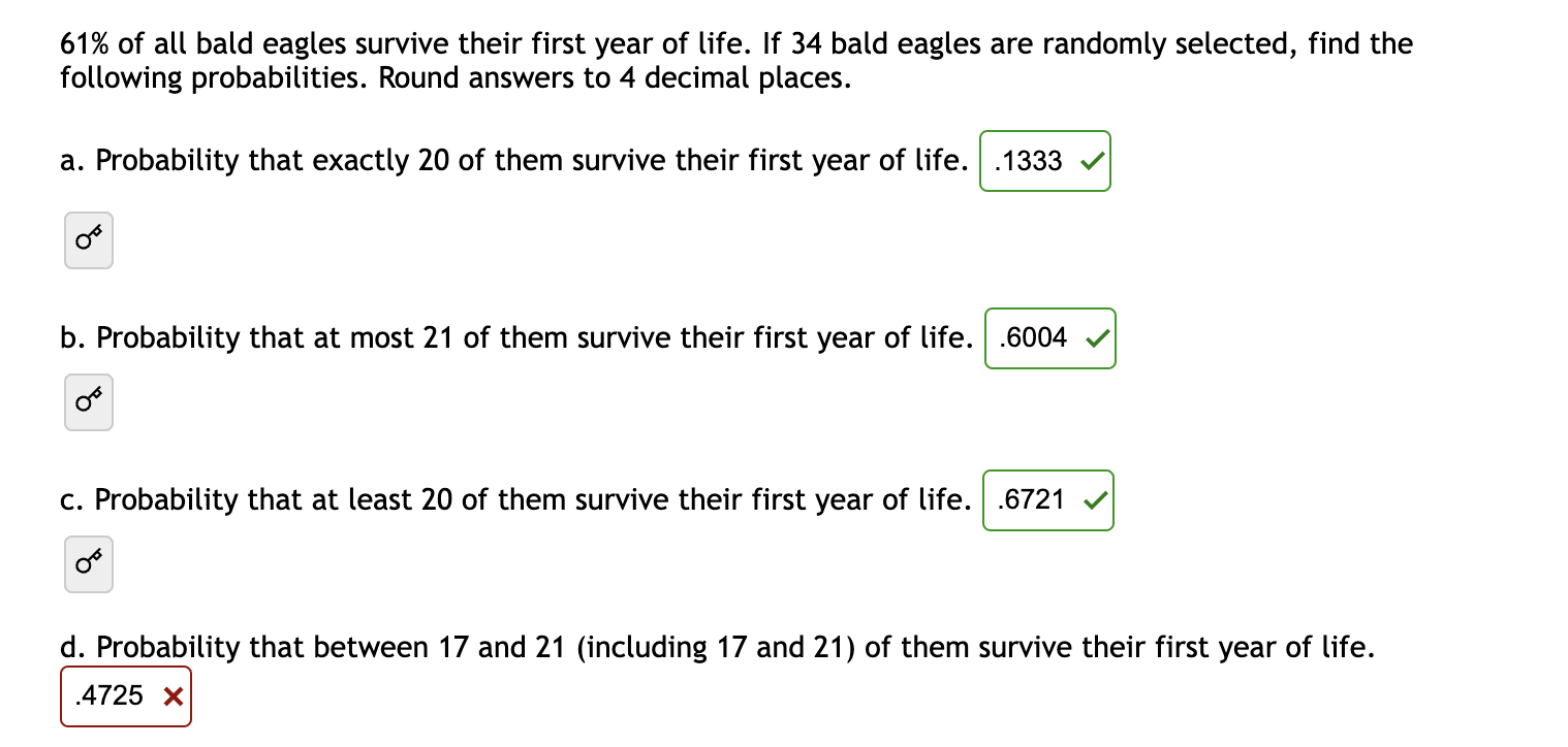 Solved 61% of all bald eagles survive their first year of | Chegg.com