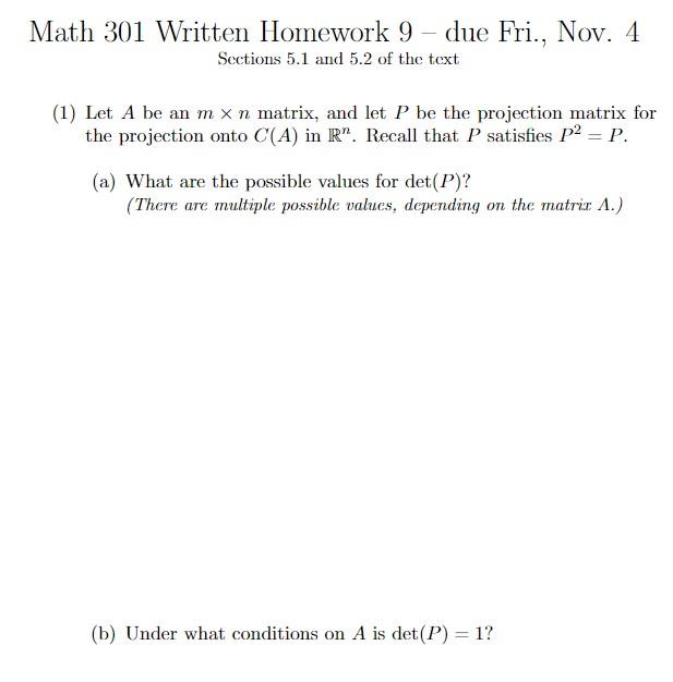 Solved Math 301 Written Homework 9 - due Fri., Nov. 4 | Chegg.com