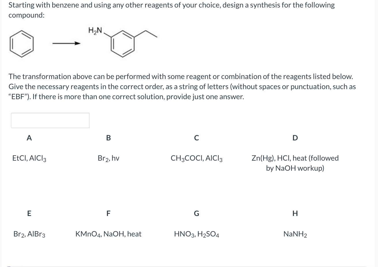 Solved Starting with benzene and using any other reagents of | Chegg.com
