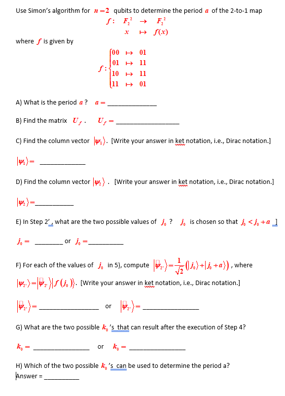 Use Simon's algorithm for n=2 qubits to determine the | Chegg.com
