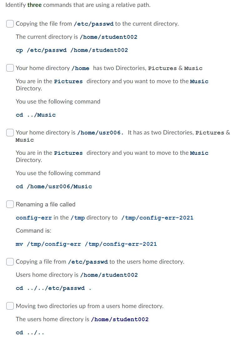 Solved Identify three commands that are using a relative Chegg