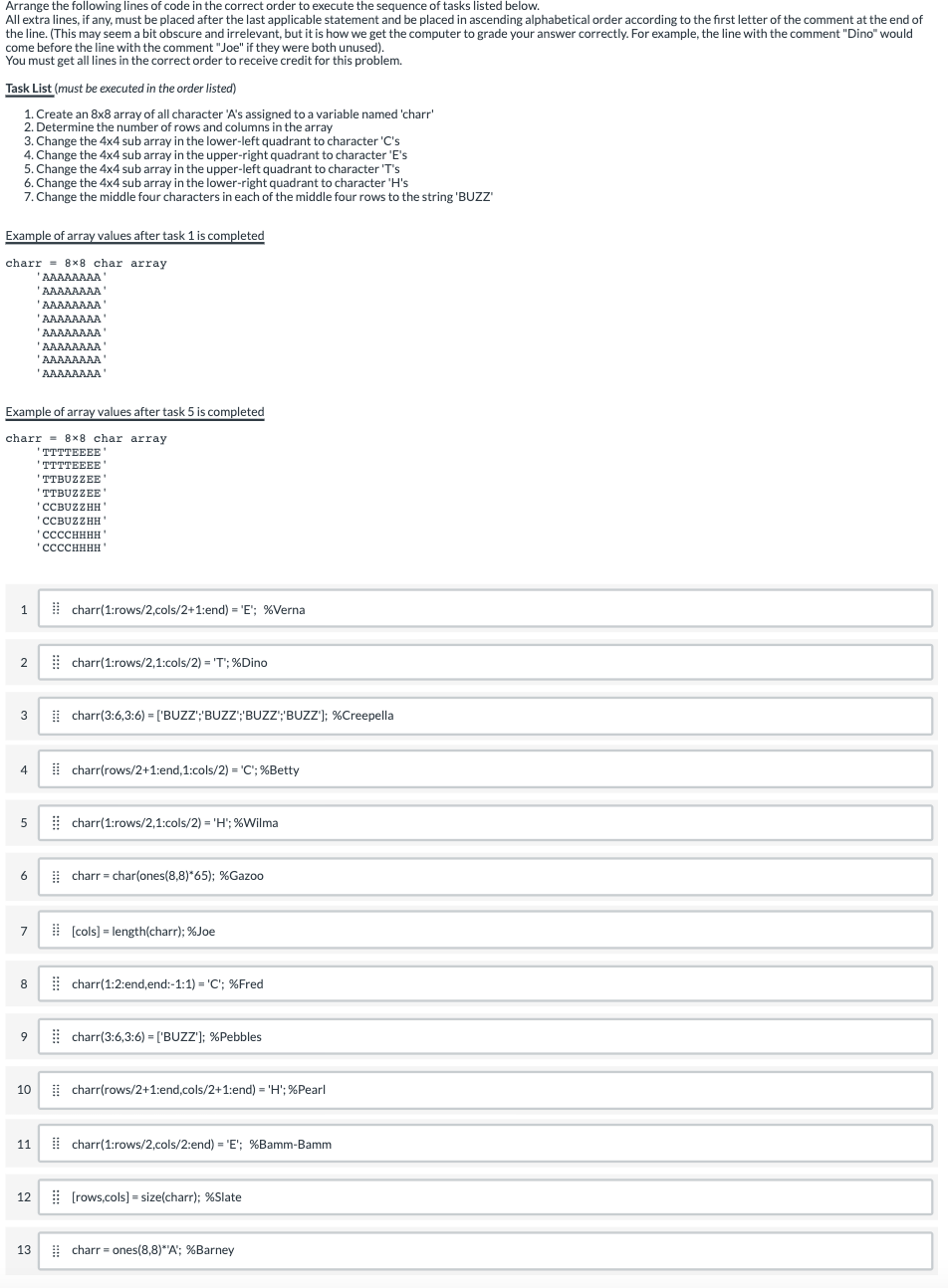 Solved Arrange the following lines of code in the correct | Chegg.com