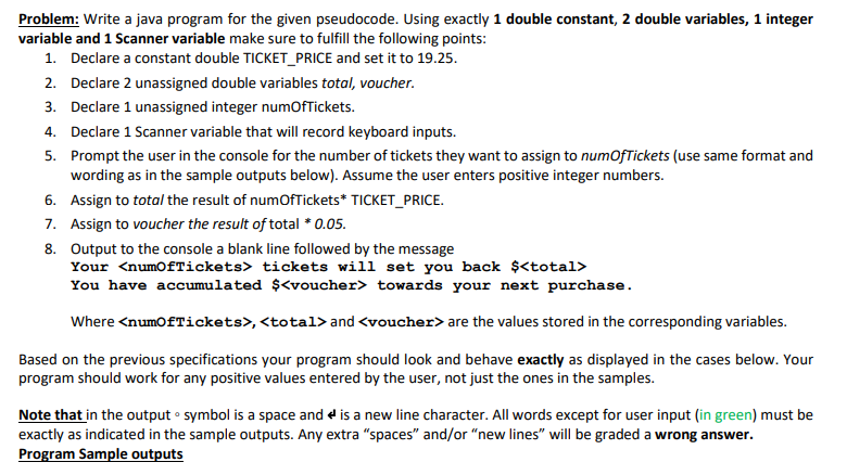 Solved Problem: Write a java program for the given | Chegg.com