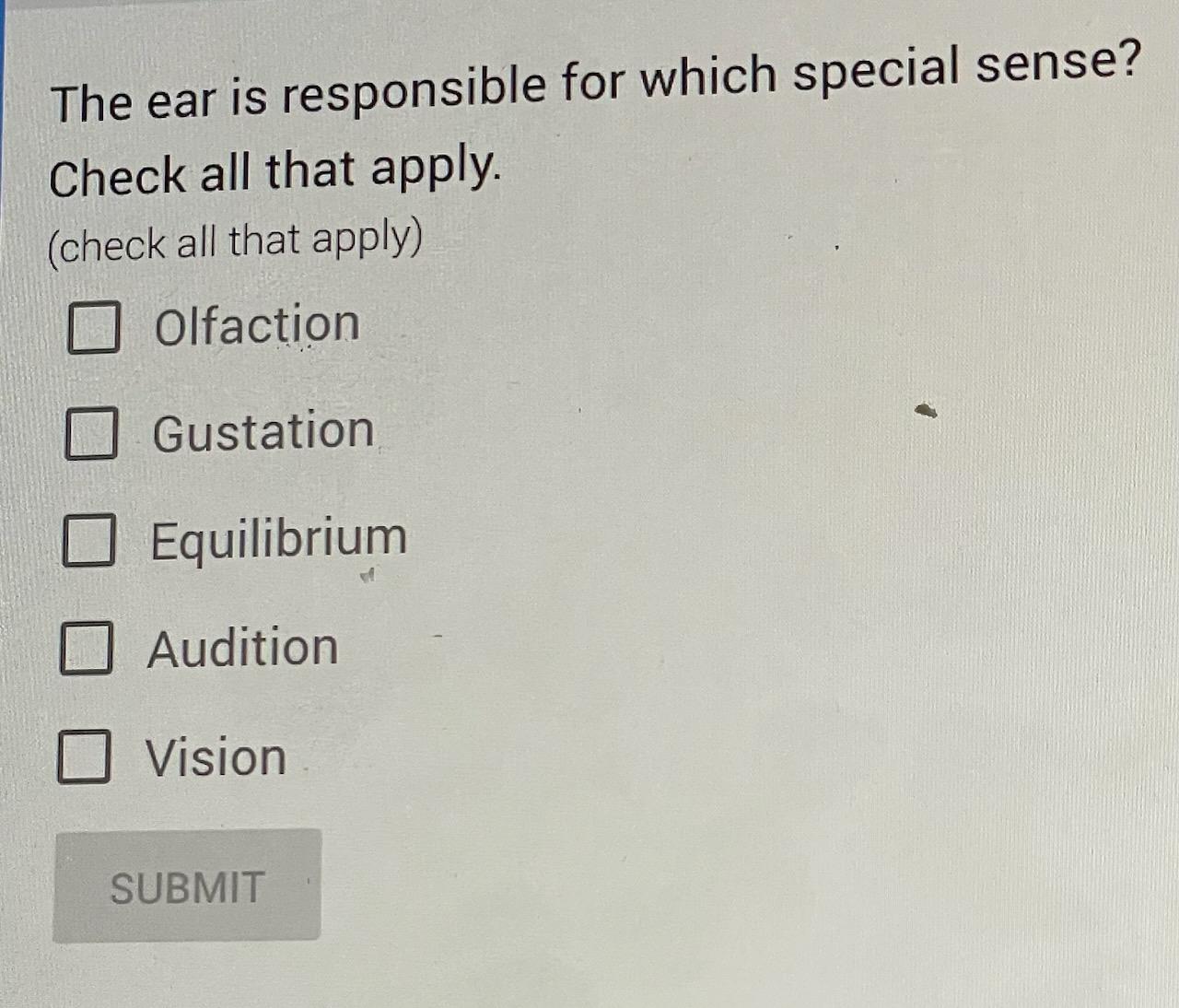 Solved The ear is responsible for which special sense? Check | Chegg.com