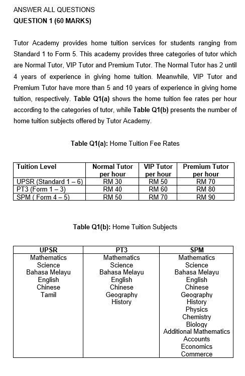 Answer All Questions Question 1 60 Marks Tutor Chegg Com