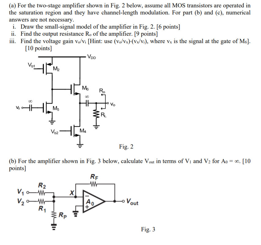 Solved (a) For the two-stage amplifier shown in Fig. 2 | Chegg.com
