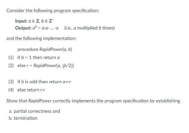 Solved Consider The Following Program Specification: Input: | Chegg.com