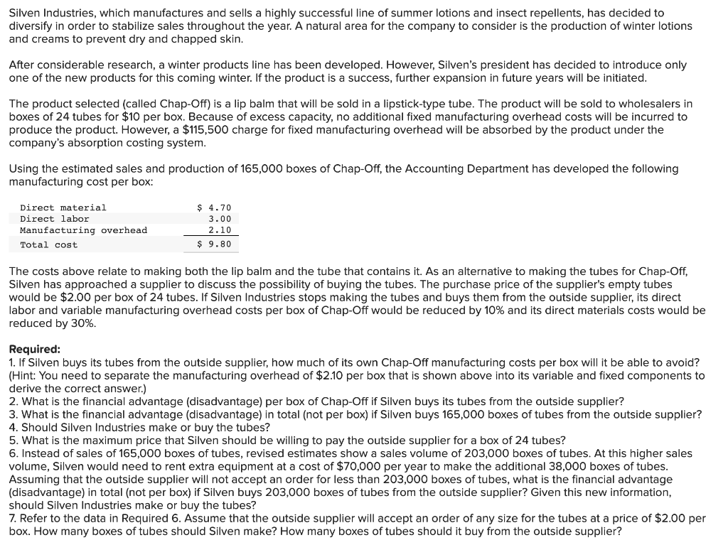 Solved Silven Industries, Which Manufactures And Sells A | Chegg.com ...