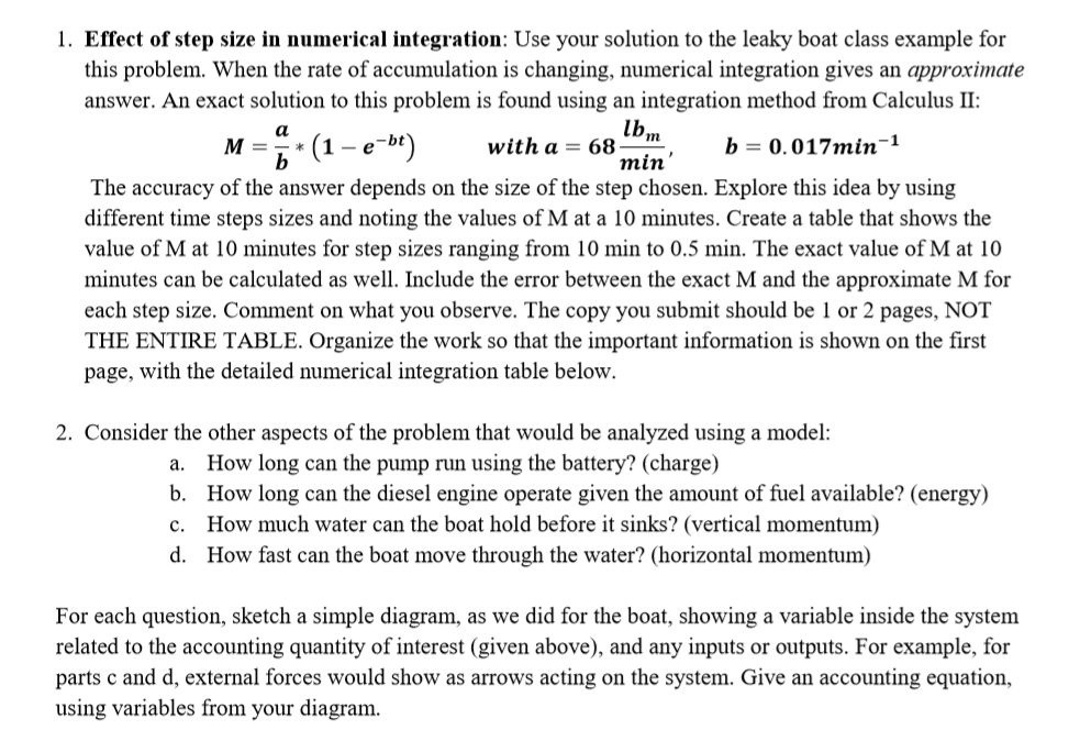 1. Effect of step size in numerical integration: Use | Chegg.com