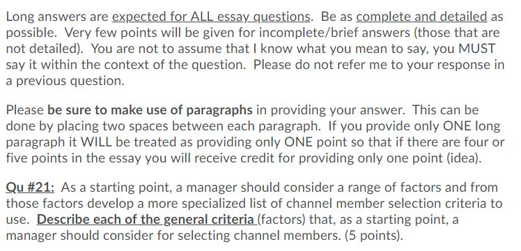 Solved Long answers are expected for ALL essay questions. Be | Chegg.com