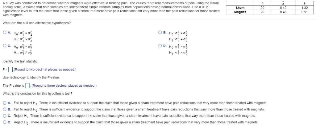 Solved A study was conducted to determine whether magnets | Chegg.com