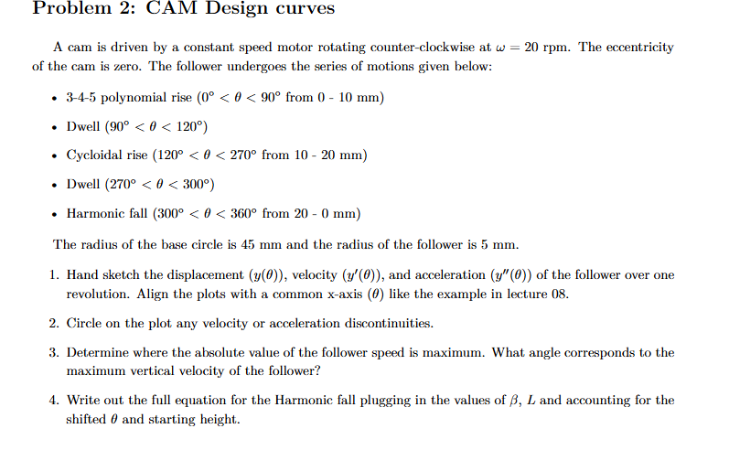 Solved Problem 2: CAM Design curvesA cam is ﻿driven by ﻿a | Chegg.com