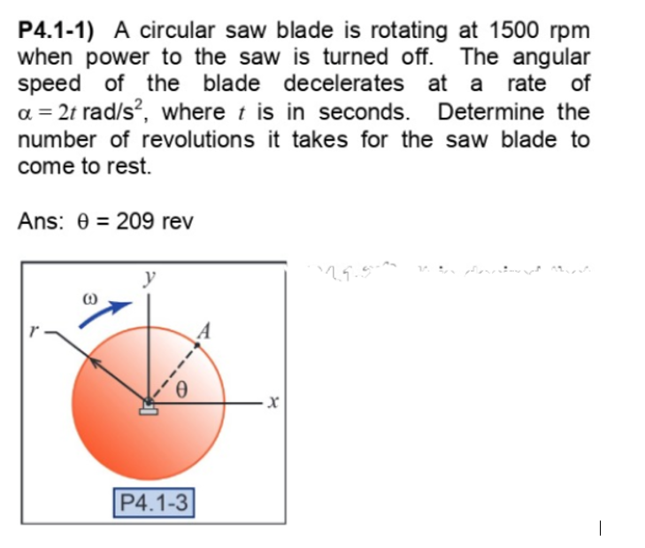 Solved P4.1-1) A circular saw blade is rotating at 1500 rpm | Chegg.com