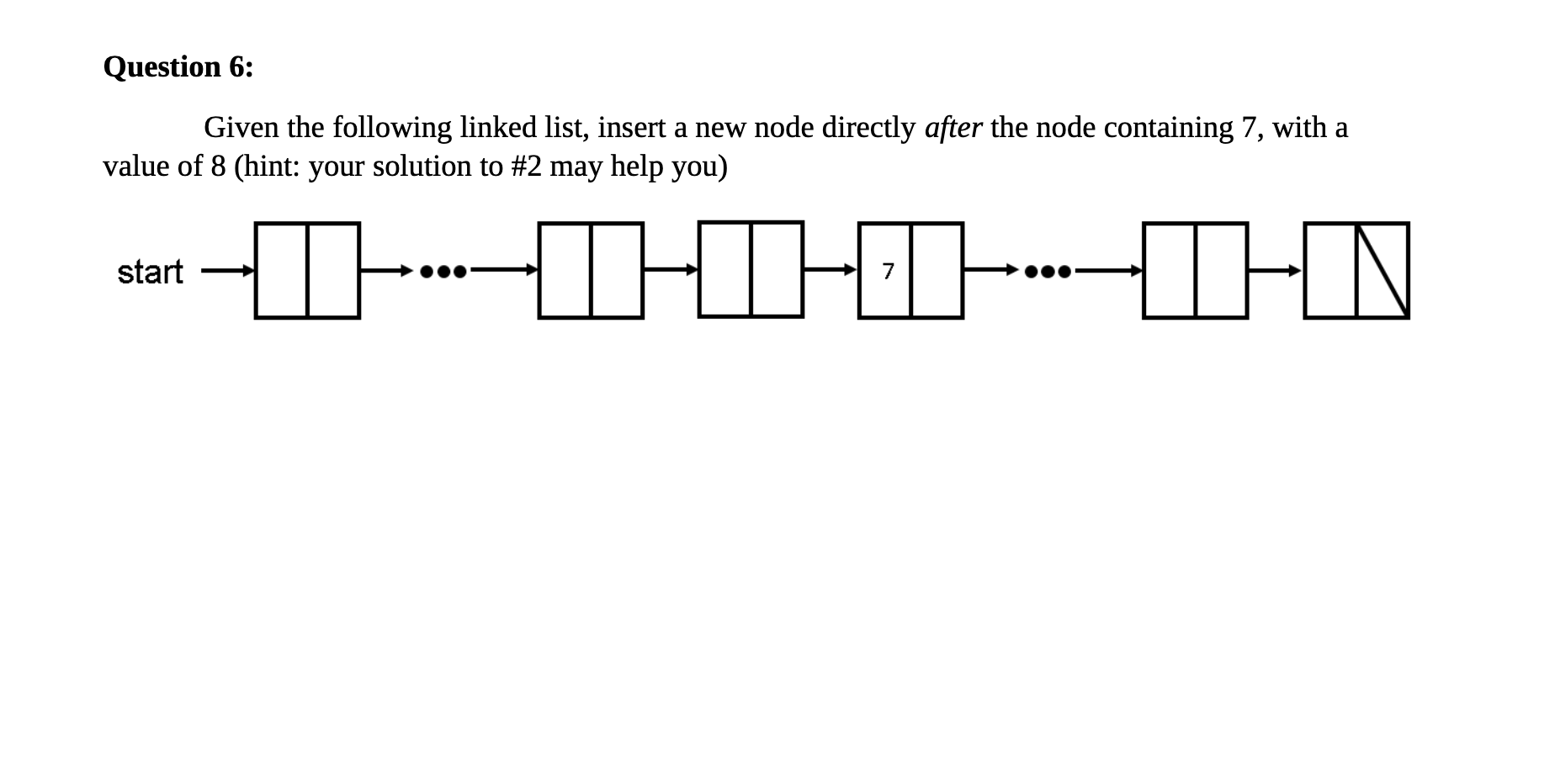 Solved Question 6: Given the following linked list, insert a | Chegg.com