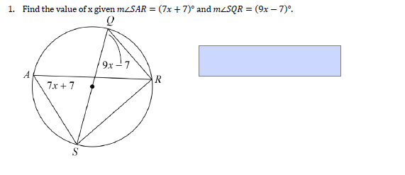 Solved 1 Find The Value Of X Given Mzsar 7x 7 º And Chegg Com