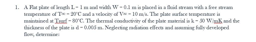 Solved A Flat plate of length L=1 m and width W=0.1 m is | Chegg.com