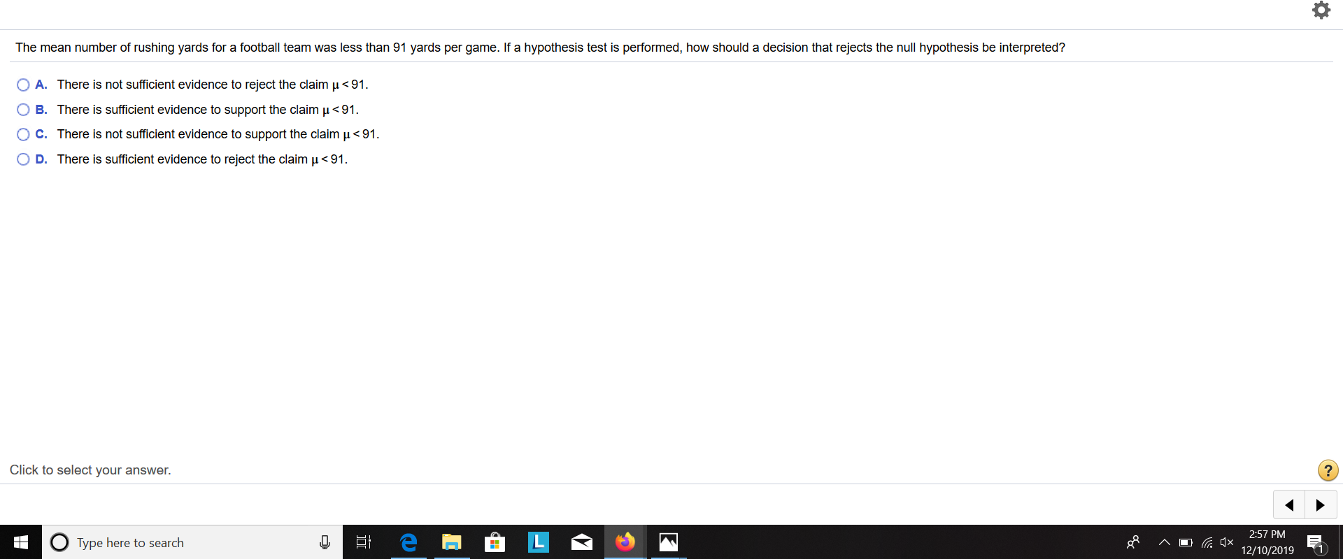 Solved The mean number of rushing yards for a football team